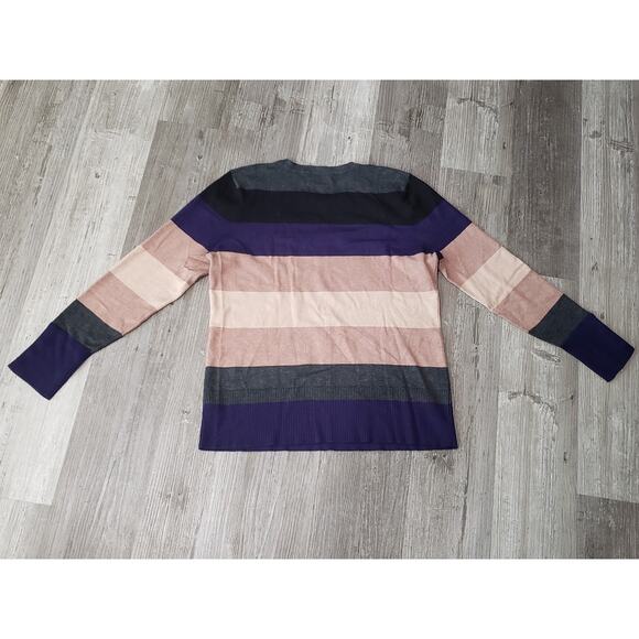 Investments Petites Striped Multi Color Long Sleeve Shirt Sweater Sleeve Buttons - Picture 6 of 7